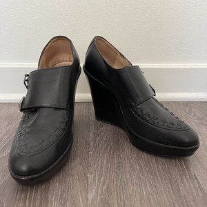 Zara Black Buckle Wedges Size 39